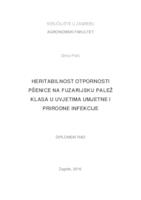 prikaz prve stranice dokumenta Heritabilnost otpornosti pšenice na fuzarijsku palež klasa u uvjetima umjetne i prirodne infekcije