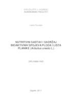 prikaz prve stranice dokumenta Nutritivni sastav i sadržaj bioaktivnih spojeva ploda i lista planike (Arbutus unedo L.)