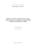 prikaz prve stranice dokumenta Produktivnost energetske trave Miscanthus x giganteus u različitim agroekološkim uvjetima