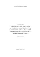 prikaz prve stranice dokumenta IZRADA WEB APLIKACIJE ZA PLANIRANJE RUTE PUTOVANJE PRIMJENOM NODE.JS I REACT JAVASCRIPT KNJIŽNICA