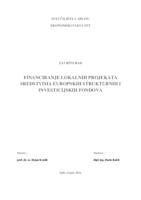 prikaz prve stranice dokumenta FINANCIRANJE LOKALNIH PROJEKATA SREDSTVIMA EUROPSKIH STRUKTURNIH I INVESTICIJSKIH FONDOVA