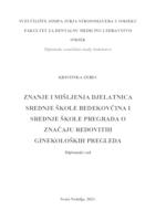 prikaz prve stranice dokumenta Znanje i mišljenja djelatnica Srednje škole Bedekovčina i Srednje škole Pregrada o značaju redovitih ginekoloških pregleda