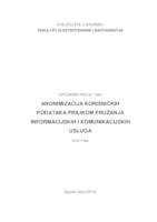 prikaz prve stranice dokumenta Anonimizacija korisničkih podataka prilikom pružanja informacijskih i komunikacijskih usluga