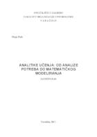 prikaz prve stranice dokumenta Analitike učenja: od analize potreba do matematičkog modeliranja