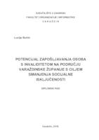 prikaz prve stranice dokumenta Potencijal zapošljavanja osoba s invaliditetom na području Varaždinske županije s ciljem smanjenja socijalne isključenosti