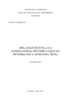 prikaz prve stranice dokumenta Mišljenje roditelja o kurikularnoj reformi u nastavi Informatike u osnovnoj školi