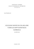 prikaz prve stranice dokumenta Kolizijski napadi na oslabljene funkcije kriptografskog sažimanja