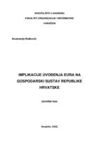 prikaz prve stranice dokumenta Implikacije uvođenje Eura na gospodarski sustav Republike Hrvatske
