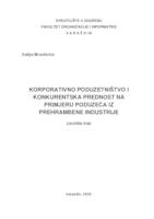 prikaz prve stranice dokumenta Korporacijsko poduzetništvo i konkurentska prednost na primjeru poduzeća iz prehrambene industrije