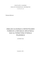 prikaz prve stranice dokumenta Analiza ulaganja u investicijske fondove u Republici Hrvatskoj kao alternativna štednje pojedinca