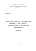 prikaz prve stranice dokumenta Analiza i usporedba rješenja za generiranje izvještaja kompatibilnih s uređivačem teksta Word