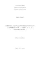 prikaz prve stranice dokumenta Politika neutralnosti i članstvo u Europskoj uniji - studija slučaja Švedske i Finske