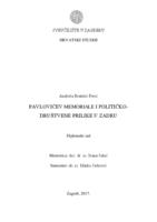 prikaz prve stranice dokumenta Pavlovićev Memoriale i političko-društvene prilike u Zadru