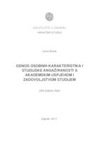 prikaz prve stranice dokumenta Odnos osobnih karakteristika i studentske angažiranosti s akademskim uspjehom i zadovoljstvom studijem