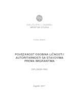 prikaz prve stranice dokumenta Povezanost osobina ličnosti i autoritarnosti sa stavovima prema imigrantima