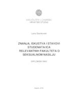 prikaz prve stranice dokumenta Znanja, iskustva i stavovi studenata/ica relevantnih fakulteta o seksualnom nasilju