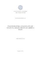 prikaz prve stranice dokumenta Paleografska analiza dvaju statuta grada Splita iz arhiva HAZU