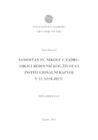 prikaz prve stranice dokumenta Samostan sv. Nikole u Zadru: Oblici redovničkog života i institucionalni razvoj u 13. stoljeću