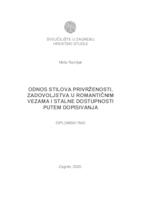 prikaz prve stranice dokumenta Odnos stilova privrženosti, zadovoljstva u romantičnim vezama i stalne dostupnosti putem dopisivanja