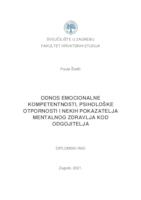 prikaz prve stranice dokumenta Odnos emocionalne kompetentnosti, psihološke otpornosti i nekih pokazatelja mentalnog zdravlja kod odgojitelja