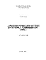 prikaz prve stranice dokumenta Analiza i usporedba psihološkog savjetovanja putem telefona i e-maila