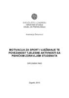 prikaz prve stranice dokumenta Motivacija za sport i vježbanje te povezanost tjelesne aktivnosti sa psihičkim zdravljem studenata