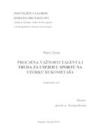 prikaz prve stranice dokumenta Procjena važnosti talenta i truda za uspjeh u sportu na uzorku rukometaša