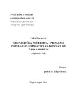 prikaz prve stranice dokumenta Gimnastička početnica - program popularne gimnastike za djecake od 7. do 9. godine