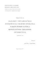 prikaz prve stranice dokumenta Razlike u metaboličkoj potrošnji za vrijeme oporavka nakon intervalnog i konstantnog tjelesnog opterećenja