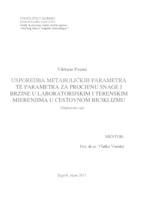 prikaz prve stranice dokumenta Usporedba metaboličkih parametara te parametara za procjenu snage i brzine u labaratorijskim i terenskim mjerenjima u cestovnom biciklizmu