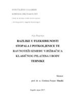 prikaz prve stranice dokumenta Razlike u fleksibilnosti stopala i potkoljenice te ravnoteži između vježbačica klasičnog pilatesa i body tehnike