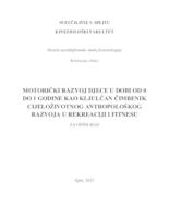 prikaz prve stranice dokumenta Motorički razvoj djece u dobi od 0 do 1 godine kao ključan čimbenik cjeloživotnog antropološkog razvoja u rekreaciji i fitnesu