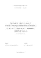 prikaz prve stranice dokumenta Promjene u učestalosti konzumiranja supstanci (alkohol i cigarete) između 1. i 2. razreda srednje škole