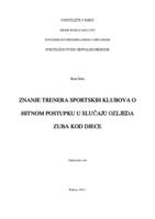 prikaz prve stranice dokumenta Znanje trenera sportskih klubova o hitnom postupku u slučaju ozljede zuba kod djece  