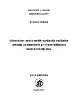 prikaz prve stranice dokumenta Učestalost anatomskih varijacija radijalne arterije zamijećenih pri transradijalnoj kateterizaciji srca