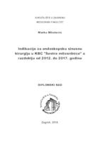 prikaz prve stranice dokumenta Indikacije za endoskopsku sinusnu kirurgiju u KBC "Sestre milosrdnice" u razdoblju od 2012. do 2017. godine