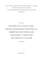 prikaz prve stranice dokumenta Optimizacija tekućinsko-kromatografskog postupka za mjerenje koncentracije tramadola i njegovih metabolita u plazmi