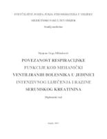 prikaz prve stranice dokumenta Povezanost respiracijske funkcije kod mehanički ventiliranih bolesnika u jedinici intenzivnog liječenja i razine serumskog kreatinina