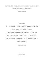 prikaz prve stranice dokumenta Ovisnost celularnosti uzorka urina i izraženosti degenerativnih promjena na stanicama urotela o načinu priprave uzorka za citološku pretragu