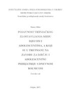 prikaz prve stranice dokumenta Pojavnost vršnjačkog zlostavljanja među djecom I adolescentima a koji su u tretmanu na Odjelu za dječju i adolescentnu psihijatriju s dnevnom bolnicom