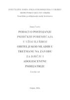 prikaz prve stranice dokumenta Podatci o postojanju psihičkih poremećaja u užoj ili široj obitelji kod mladih u tretmanu na Odjelu za dječju I adolescentnu psihijatriju