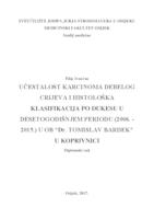 prikaz prve stranice dokumenta Učestalost karcinoma debelog crijeva i histološka klasifikacija po Dukesu u desetogodišnjem razdoblju (2006.-2015.) u OB "Dr. Tomislav Bardek" u Koprivnici