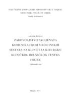 prikaz prve stranice dokumenta Zadovoljstvo pacijenata komunikacijom medicinskih sestara na Klinici za kirurgiju Kliničkog bolničkog centra Osijek