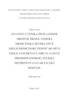 prikaz prve stranice dokumenta Stavovi učenika pete godine srednje škole, smjera Medicinska sestra opće njege/medicinski tehničar opće njege i studenata treće godine Preddiplomskog studija sestrinstva o laktaciji i dojenju