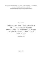 prikaz prve stranice dokumenta Usporedba nalaza kontrole kvalitete trombocita dobivenih trombaferezom i iz trombocitno-leukocitnog međusloja ("buffy coata ")