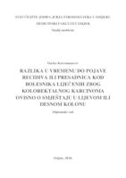 prikaz prve stranice dokumenta Razlika u vremenu do pojave recidiva ili presadnica kod bolesnika liječenih zbog kolorektalnog karcinoma ovisno o smještaju u lijevom ili desnom kolonu