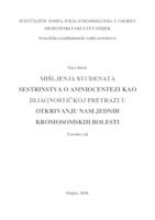 prikaz prve stranice dokumenta Mišljenja studenata sestrinstva o amniocentezi kao dijagnostičkoj pretrazi u otkrivanju nasljednih kromosomskih bolesti.