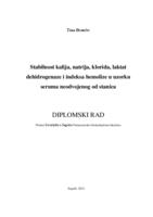 prikaz prve stranice dokumenta Stabilnost kalija, natrija, klorida, laktat dehidrogenaze i indeksa hemolize u uzorku seruma neodvojenog od stanica