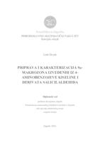 prikaz prve stranice dokumenta Priprava i karakterizacija 9a-makrozona izvedenih iz 4-aminobenzojeve kiseline i derivata salicilaldehida