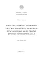 prikaz prve stranice dokumenta Ispitivanje učinkovitosti završnih protokola ispiranja u uklanjanju ostataka punila nakon revizije zavijenih korijenskih kanala